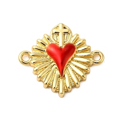 Настоящее золото 18K Подвески из латунной эмали, красное сердце с поперечными связями, реальный 18 k позолоченный, без кадмия, без никеля и без свинца, 18.5x20.5x4 мм, отверстие : 1.4 мм