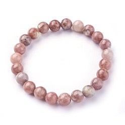 Jade Natural Plum Blossom Jade Beads Stretch Bracelets, Round, 2 inch~2-1/8 inch(5.2~5.5cm), Beads: 8~9mm