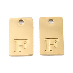 Letter F 304 Stainless Steel Pendants, Rectangle with Letter Charms, Real 18K Gold Plated, Ion Plating(IP), Letter F, 16x10x1.4mm, Hole: 1.8mm