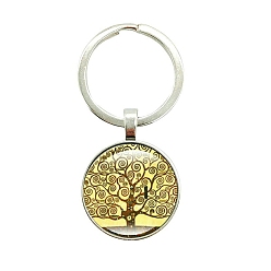 Светло-хаки Стеклянные брелки, с металлическими разъемными кольцами, плоско-круглые, светлый хаки, 2.5 см