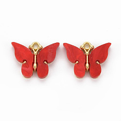 (123L) Белый крем непрозрачный блеск Стойки подвески обшивки сплава, с акриловой, без кадмия и без свинца, золотой свет, бабочки прелести, огнеупорный кирпич, 18.5x22.5x3 мм, отверстие : 2 мм