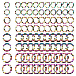 Rainbow Color 200 шт. 4 стили радужные цветные кольца из нержавеющей стали для прыжков, 3.5~6x0.6~0.8 мм, 50 шт / стиль