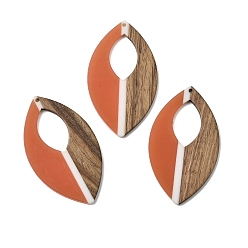 Коралловый Большие подвески из орехового дерева со смолой, лошадиный глаз , коралл, 66.5x39x3.5 мм, отверстие : 2 мм