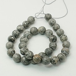 Gray Natural Map Stone/Picasso Stone/Picasso Jasper Strands, Faceted Round, Gray, 10mm, Hole: 1mm, about 39pcs/strand, 15.5 inch