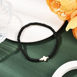 Смешанные камни Браслеты-цепочки из натуральной лавы и синтетической бирюзы с бусинами-крестами для мужчин, белые, внутренний диаметр: 2-3/8 дюйм (5.9 см)