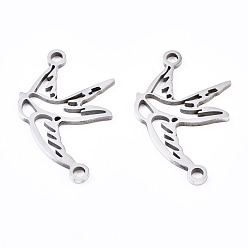 Stainless Steel Color Non-Tarnish 201 Stainless Steel Link Connectors, Laser Cut, Bird, Stainless Steel Color, 20.5x12x1mm, Hole: 1.4mm