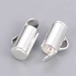 Silver Brass Slide On End Clasp Tubes, Slider End Caps, Silver Color Plated, 6x8x4mm, Hole: 1x2.5mm, Inner Diameter: 3mm