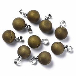 Coffee Natural Agate Charms, with Platinum Brass Findings, Rack Plating, Round, Coffee, 15x11x10.5mm, Hole: 4x5mm