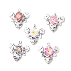 (52) Непрозрачная лаванда Пчелиные подвески, с подвеской из сплава и полимерной глиной ручной работы 3d цветочные бусины плюмерии и железные булавки с плоской головкой, разноцветные, 29.5x29x7 мм, отверстие : 3 мм