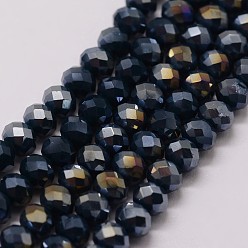 Прусский Синий Гальванические стеклянные бусины, рондель, граненые, с покрытием цвета радуги, берлинская лазурь, 4x3 мм, отверстие : 1 мм, около 130~135 шт / нитка, (15.3~15.7 дюйм) 39~40 см