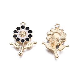 Черный Подвески из эмали и сплава, золотые, подсолнечник, чёрные, 27x19x3.5 мм, отверстие : 1.8 мм