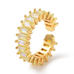 Желтый Прямоугольное латунное кольцо с микро-паве и кубическим цирконием, открытое кольцо-манжета для женщин, золотые, желтые, 7 мм, регулируемый