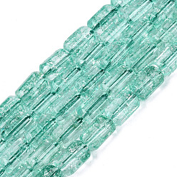 Turquoise Crackle Transparent Glass Beads Strands, Column, Faceted, Turquoise, 9~9.5x5.5~6mm, Hole: 1~1.2mm, about 37~38pcs/strand, 13.39~13.78 inch(34~35cm)