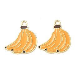 Banana Alloy Enamel Pendants, Fruits Charms, Golden, Banana Charms, 25.5x24x1.5mm, Hole: 2.5mm