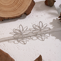 Платина 304 серьги-гвоздики из нержавеющей стали с полыми цветами, платина, 41.8x33.6 мм