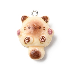 Античный Белый Непрозрачные подвески смолы, кошачье очарование, с железной платиной петлей, старинный белый, 28x20.5x10.5 мм, отверстие : 2 мм