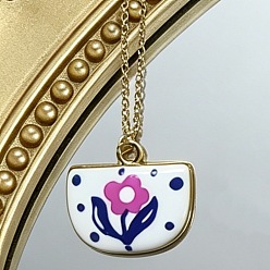 Flor Collares colgantes de abanico de latón esmaltado con motivos oceánicos para mujer, dorado, púrpura, flor, 15.75 pulgada (40 cm)