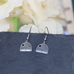 Silver 304 Stainless Steel Fan Dangle Earrings for Women, Silver, 31x14mm