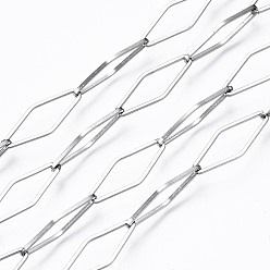 Нержавеющая Сталь Цвет Устойчивы к потускнению 304 цепи из нержавеющей стали, с катушкой, пайки, ромб, цвет нержавеющей стали, 19.5x7.5x1 мм, около 82 футов (25 м) / рулон