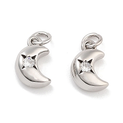 Прозрачный Латунные микро проложить кубического циркония подвески, без кадмия, без никеля и без свинца, платина, луна, с целью перехода в кольце, прозрачные, 9.5x6.5x4 мм, отверстие : 2.4 мм