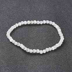 White Cat Eye Beaded Stretch Bracelets, Round, White, Beads: 4~5mm, Inner Diameter: 2-1/4 inch(5.65cm)
