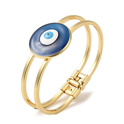 Medium Blue Rack Plating Brass Enamel Evil Eye Hollow Bangles for Women, Golden, Long-Lasting Plated, Lead Free & Cadmium Free, Medium Blue, Inner Diameter: 2-1/2x1-3/4 inch(6.2x4.4cm)