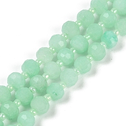 Средний Аквамарин Природные окрашенные белого нефрита нитей бисера, граненые, рондель, с бисером, средний аквамарин, 7.5~8x6.5 мм, отверстие : 1.4 мм, около 45~46 шт / нитка, 15.75'' (40 см)