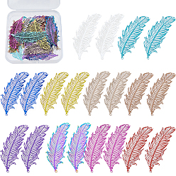 (52) Непрозрачная лаванда 30 шт. 10 цвета 201 филигранные подвески из нержавеющей стали, гравированные металлические украшения, перо, разноцветные, 47x19x0.3 мм, отверстие : 1.2 мм, 3 шт / цвет