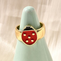 Настоящее золото 16K Латунные эмалевые регулируемые открытые манжеты для женщин, без кадмия и без свинца, божья коровка, реальный 16 k позолоченный, реальный 16 k позолоченный, 13.5x11 мм