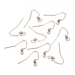 Rose Gold 304 Stainless Steel Earring Hooks, Ear Wire, with Horizontal Loop, Cadmium Free & Nickel Free & Lead Free, Rose Gold, 17x22mm, Hole: 2mm, 21 Gauge, Pin: 0.7mm
