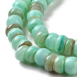 Aquamarine Natural Cultured Freshwater Shell Beads Strands, Dyed, Rondelle, Aquamarine, 6.5~7.5x2~6.5mm, Hole: 1mm, about 85pcs/strand, 14.88 inch(37.8cm)