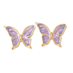Средний Фиолетовый 304 нержавеющей стальной эмали подвески, очарование бабочки, реальный 18 k позолоченный, ионное покрытие (ip), средне фиолетовый, 33x24x3 мм, отверстие : 1.5 мм