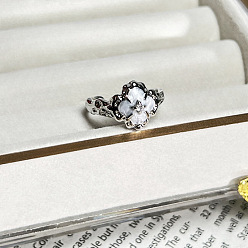 Цветок Женские манжеты из латуни с эмалированными кристаллами и стразами, платина, цветок, внутренний диаметр: регулируемый