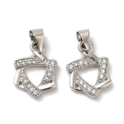 Платина Латунь кубический цирконий кулон, долговечный, без свинца и без кадмия, шестиугольник, платина, 15x10x2 мм, отверстие : 5x3.1 мм