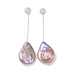 Teardrop Серьги-гвоздики из стерлингового серебра с защитой от потускнения, с натуральным жемчугом и фианитом, украшения для женщин, слеза, 51x14~15 мм