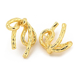 Real 18K Gold Plated Rack Plating Brass Stud Earrings, Long-Lasting Plated, Lead Free & Cadmium Free, Bowknot, Real 18K Gold Plated, 22x23mm