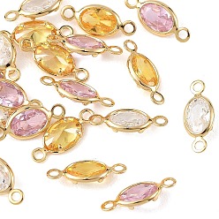 Mixed Color SHEGRACE Brass Pave Cubic Zirconia Oval Connector Charms, Cadmium Free & Nickel Free & Lead Free, Long-Lasting Plated, Real 18K Gold Plated, Mixed Color, 11.5x5x2.5mm, Hole: 1.2mm