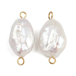 Настоящее золото 18K Подвески-коннекторы из натурального пресноводного жемчуга Кеши, с 304 двойными петлями из нержавеющей стали, белые, ионное покрытие (ip), реальный 18 k позолоченный, 22~24.5x11.5~13.5x5.5~8.5 мм, отверстие : 1.8~2.5 мм