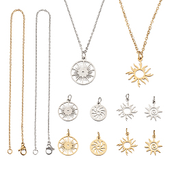 Золотой & Цвет Нержавеющей Стали Набор для самостоятельного изготовления ожерелья с подвеской в виде солнца, включая подвески 304 и 201 из нержавеющей стали, 304 из нержавеющей стали ожерелье решений, золотые и нержавеющая сталь цвет, Изготовление ожерелья: 8шт./кор.