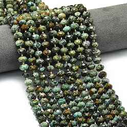 Африканский Бирюза(яшма) Бусы натуральная африканская бирюза (яшма), граненые, рондель, с бисером, 8.5~10x5.5~6.5 мм, отверстие : 1 мм, около 43~45 шт / нитка, 15.35'' (39 см)