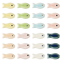 Mixed Color 32Pcs 8 Colors Handmade Porcelain Beads, Fish Shape, Fancy Antique Glazed Porcelain, Mixed Color, 9.5x20x6mm, Hole: 2mm, 4pcs/color