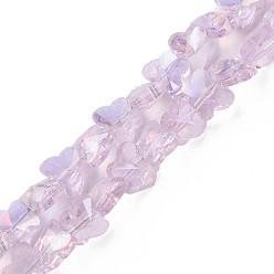 Pink Гальванизируйте прозрачное стекло бисер нитей, гальваническое покрытие, граненые, бабочка, розовые, 8x10x6 мм, отверстие : 1 мм, около 95~100 шт / нитка, 27.16~28.74 дюйм (69~73 см)