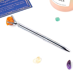 Солнечный Камень Шариковая ручка Nuggets из натурального солнечного камня, ручка из нержавеющей стали, офисные школьные принадлежности, 145 мм