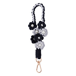 Черный Подвески в виде цветов, сплетенные вручную, с поворотными застежками сплава, чёрные, 205x32 мм