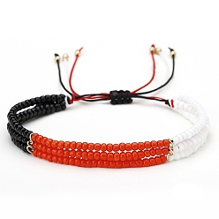 Красный Плетеные браслеты из стеклянных бусин, трехслойный браслет из нескольких нитей, красные, 6-1/4~10-1/4 дюйм (16~26 см)