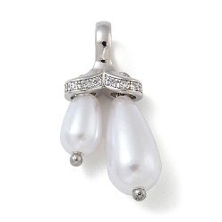 Платина Стойка покрытие латунь микропаве прозрачный кубический цирконий с абс пластиковыми подвесками в виде жемчуга, долговечный, без свинца и без кадмия, платина, 28x13x7 мм, отверстие : 5 мм