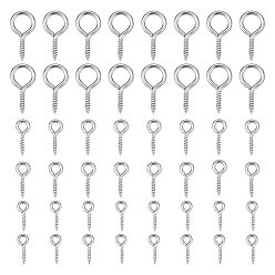 Нержавеющая Сталь Цвет 350 шт. 3 стиль 304 нержавеющая сталь винт рым штифт скобы, за половину пробурено бисера, цвет нержавеющей стали, 10~17x4~8.5x1~1.5 мм, отверстие : 2~6 мм, штифты : 1.4~1.8 мм