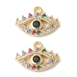 Настоящее золото 18K Латунные микропаве прозрачные подвески с фианитом, Очарование глаз, без кадмия и без свинца, долговечный, стойки покрытие, реальный 18 k позолоченный, 9.5x13x2 мм, отверстие : 1 мм
