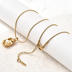 Настоящее золото 18K 304 Овальные подвески из нержавеющей стали с акриловым жемчугом, ионное покрытие (ip), белые, реальный 18 k позолоченный, 15.67 дюйм (39.8 см)