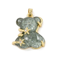 Темный Морско-зеленый Стойки обшивки латунь кулон, с фианитами и смолы, без свинца и без кадмия, долговечный, медведь, темно-зеленый, 24x20.5x8.5 мм, отверстие : 4.5x3 мм